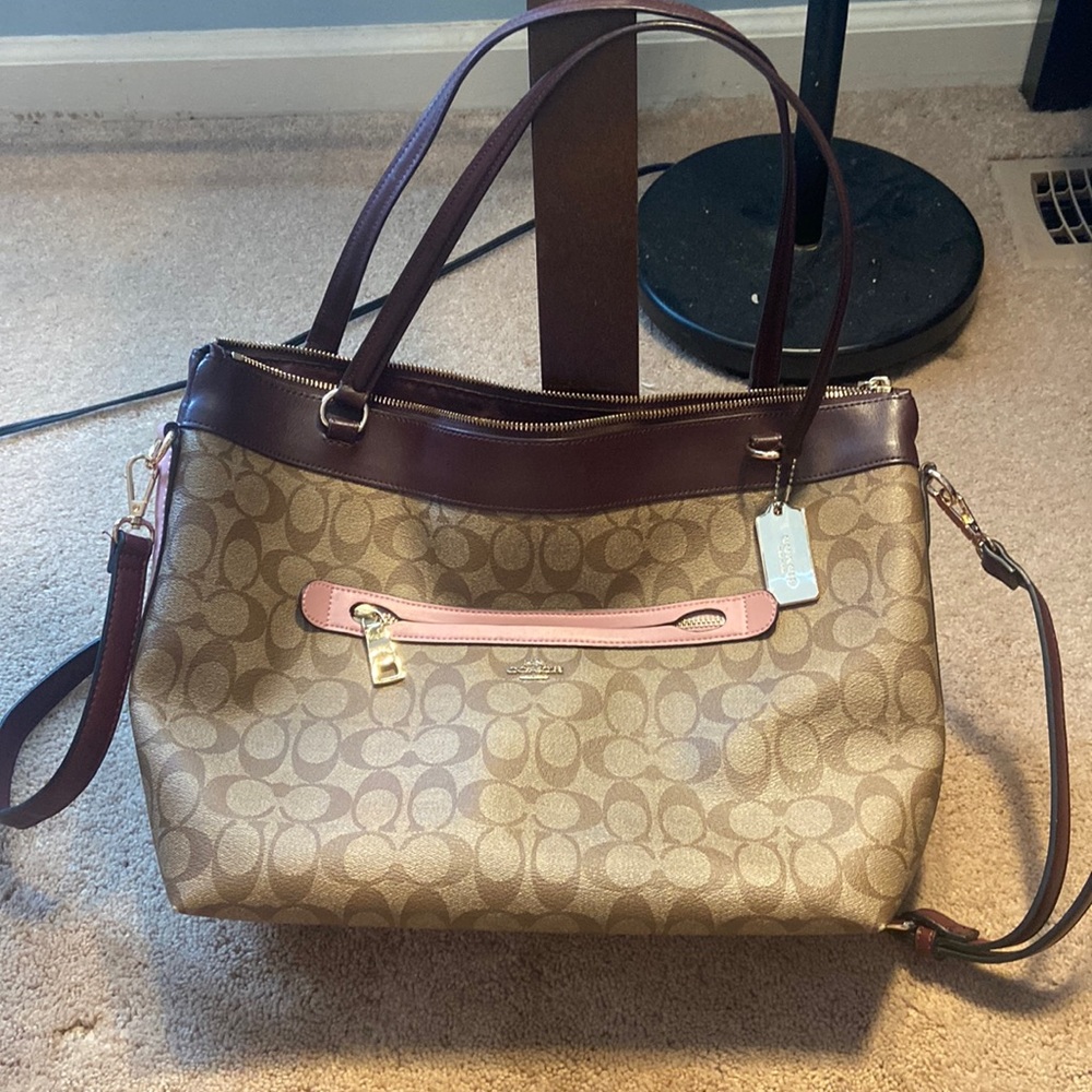 Coach Purse (tan and brown with pink accents)
